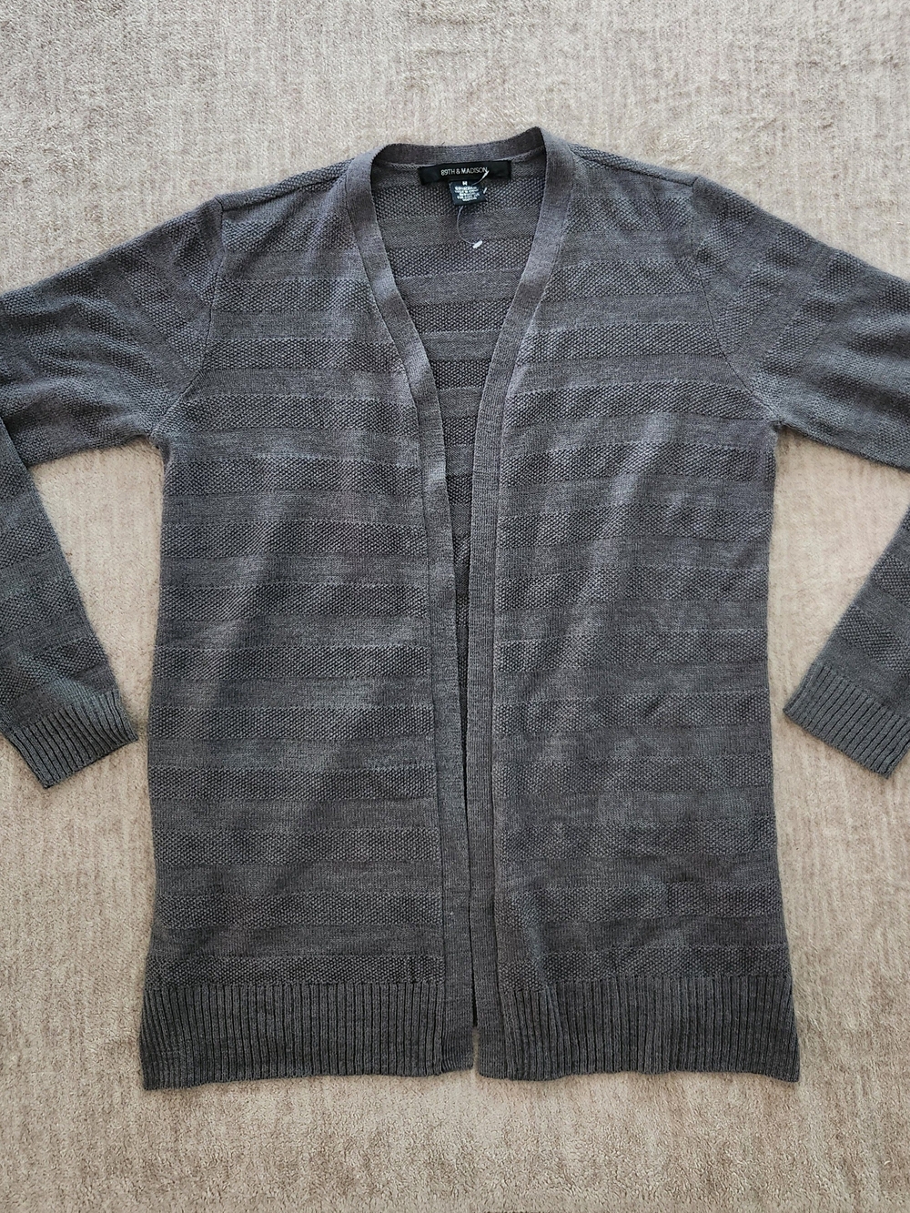 89th & Madison Womans Charcoal Open-Front Cardigan Size Med